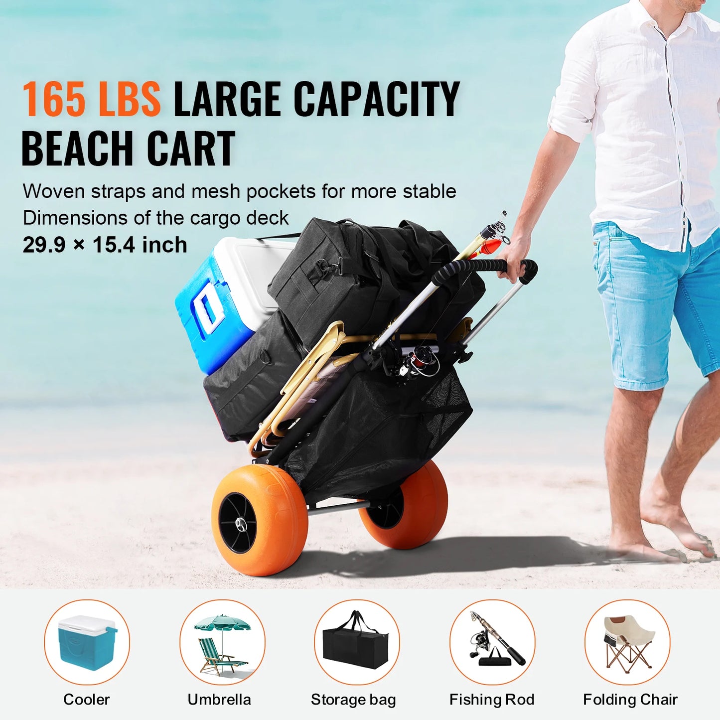 SucceBuy Beach Dolly With Big Wheels For Sand Folding Cart