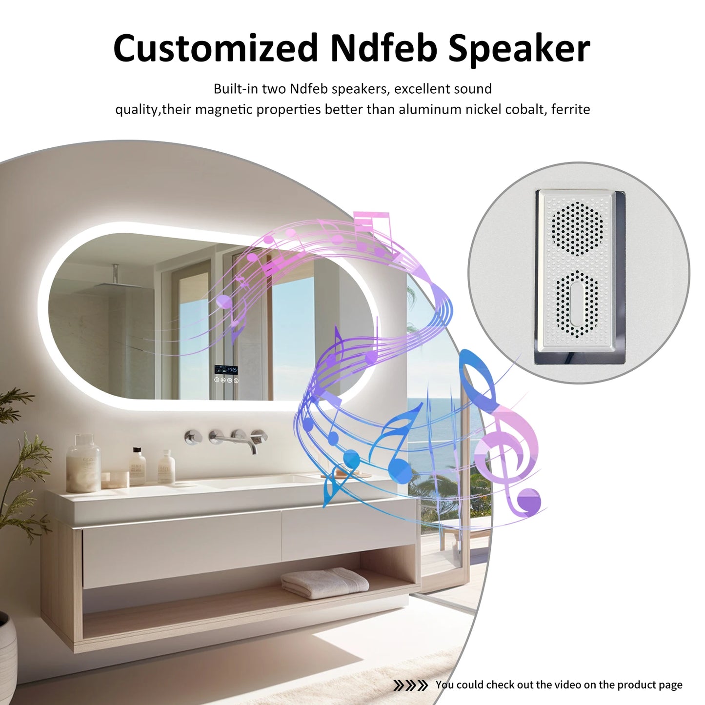 Wisfor Oval Led Bathroom Mirror Featuring Bluetooth Anti Fog Lighting