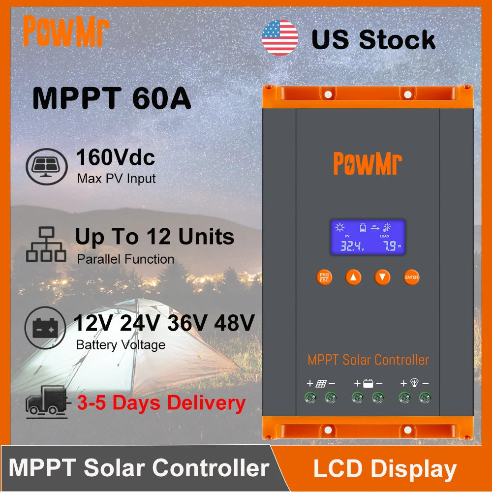 PowMr 60A MPPT Solar Charge Controller With LCD Display