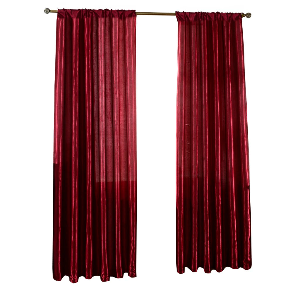 Modern Satin Curtain Semi Blackout Window Drape For Living Room