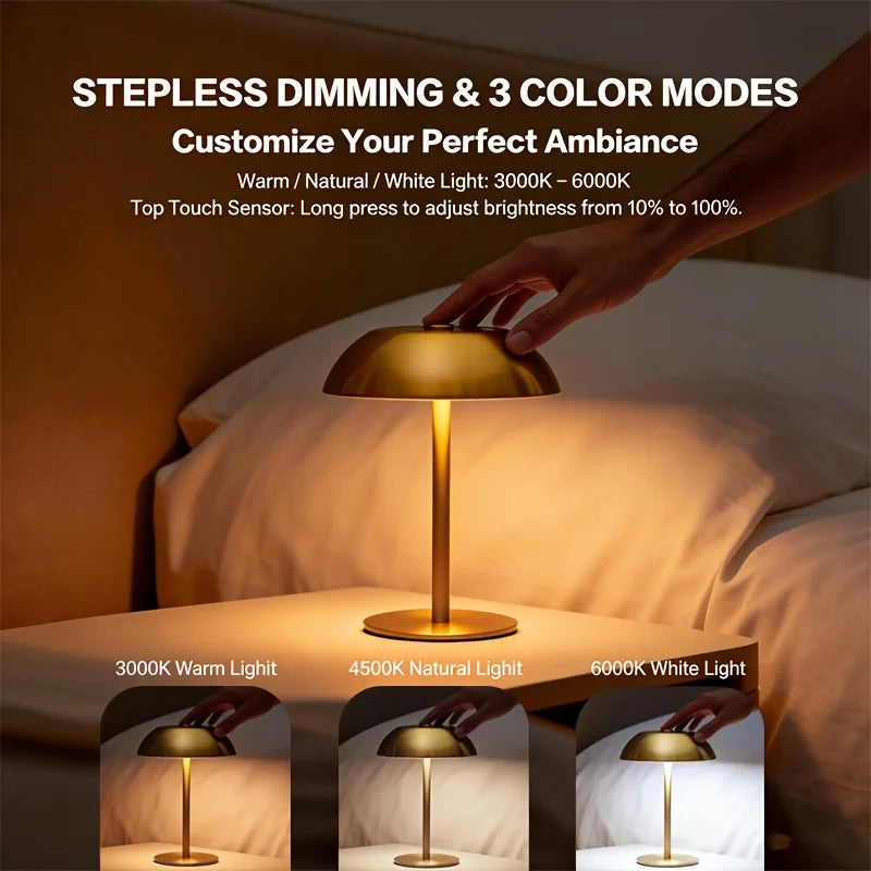 Mushroom Night Light With 3 Color Temperatures USB Rechargeable 1800mAh