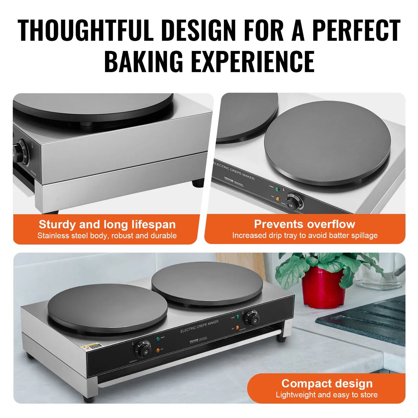 SucceBuy Double Head Electric Crepe Maker Commercial Flat Plate Griddle