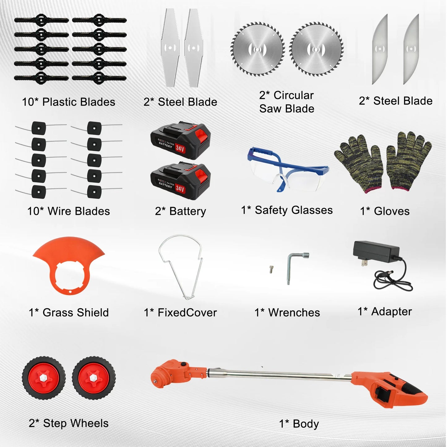 21V 3 In 1 Cordless Grass Trimmer With 2x2.0Ah Batteries