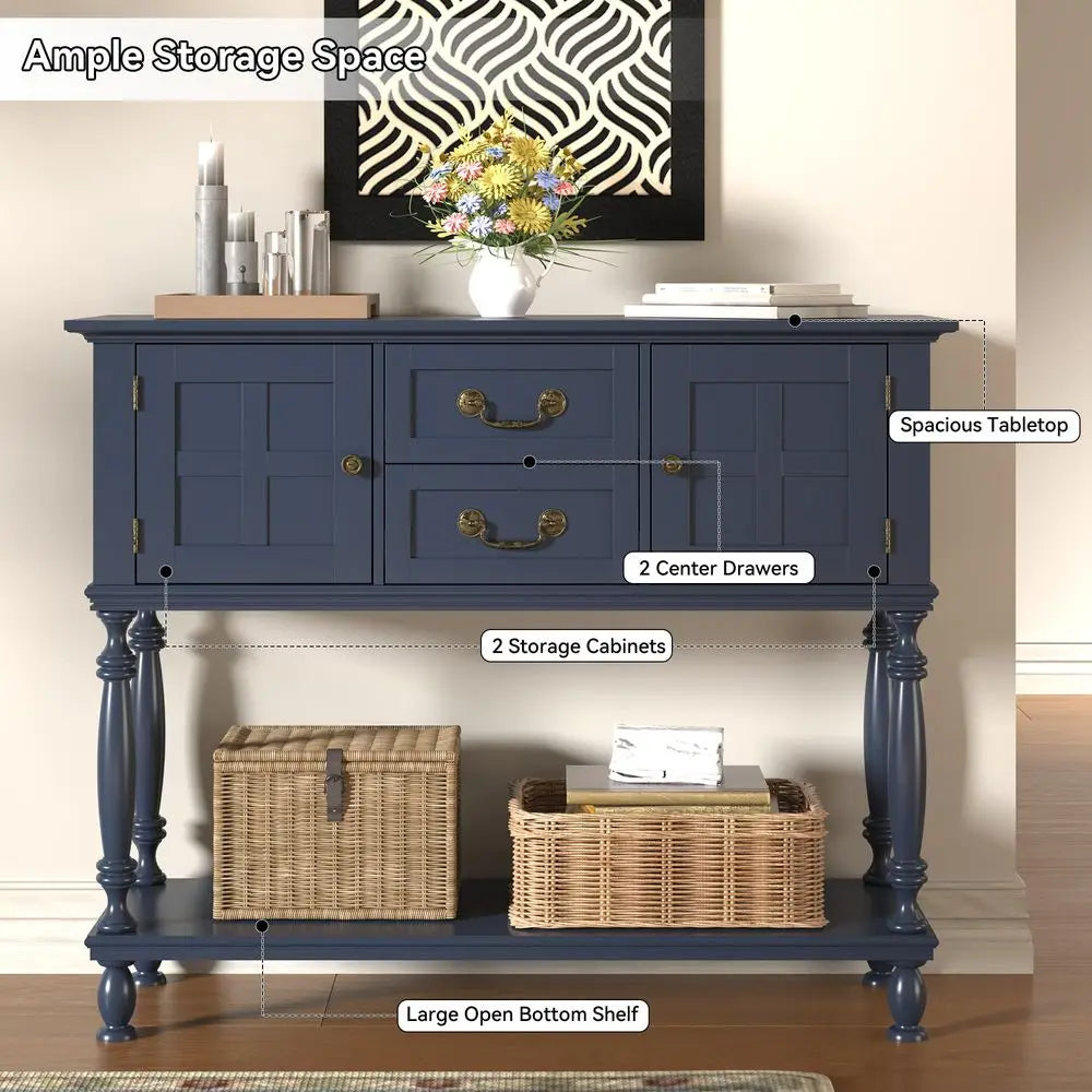 Console Table with Storage, Narrow Entryway Table with 2 Drawers amp 2 Door Cabinets, Sofa Table Behind Couch with Shelf for Li