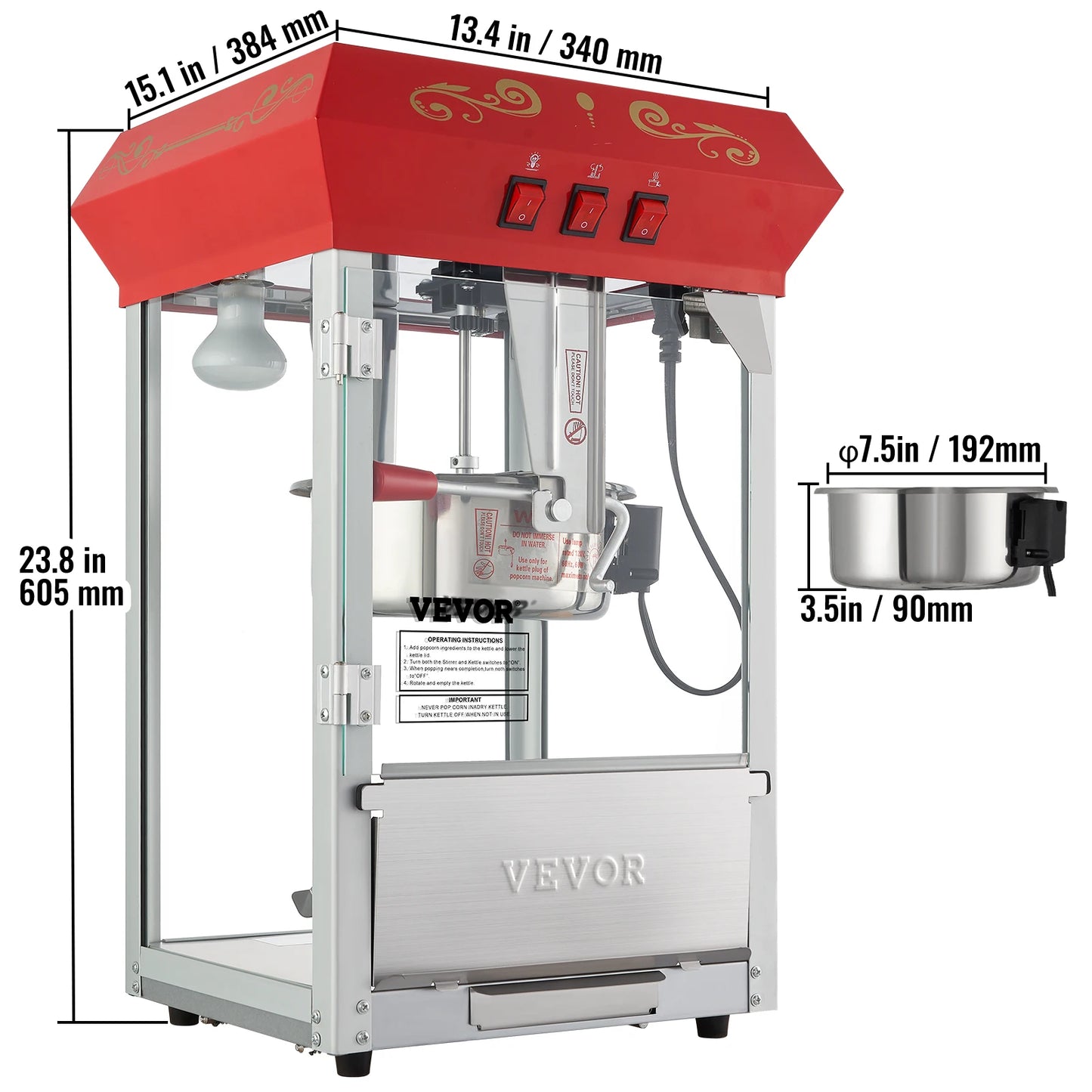 SucceBuy Commercial Electric Popcorn Maker With Scoop Spoon