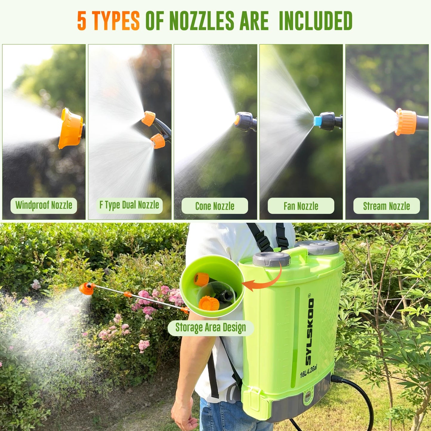 Electric Garden Sprayer With Rechargeable Battery And Multiple Nozzles