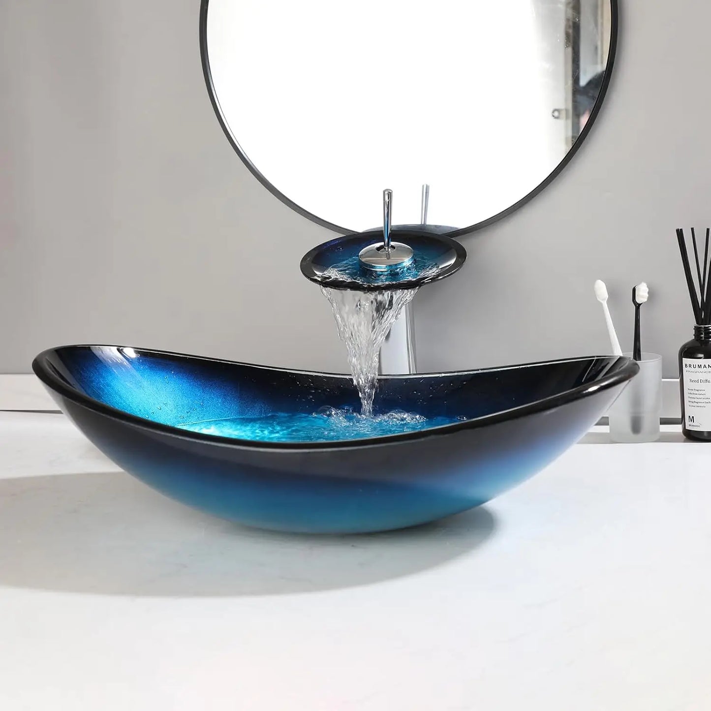 Mekkhala Tempered Glass Countertop Basin Sink With Faucet