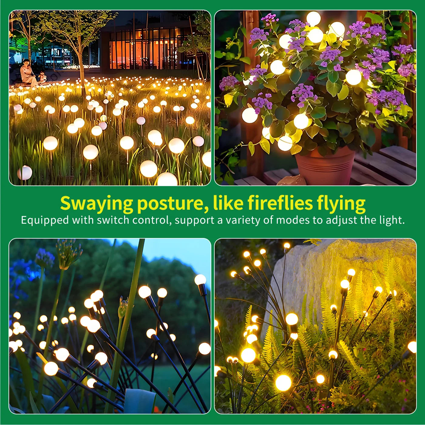 8-Head Solar Firefly Lights LED Outdoor Garden Pathway Decor Waterproof