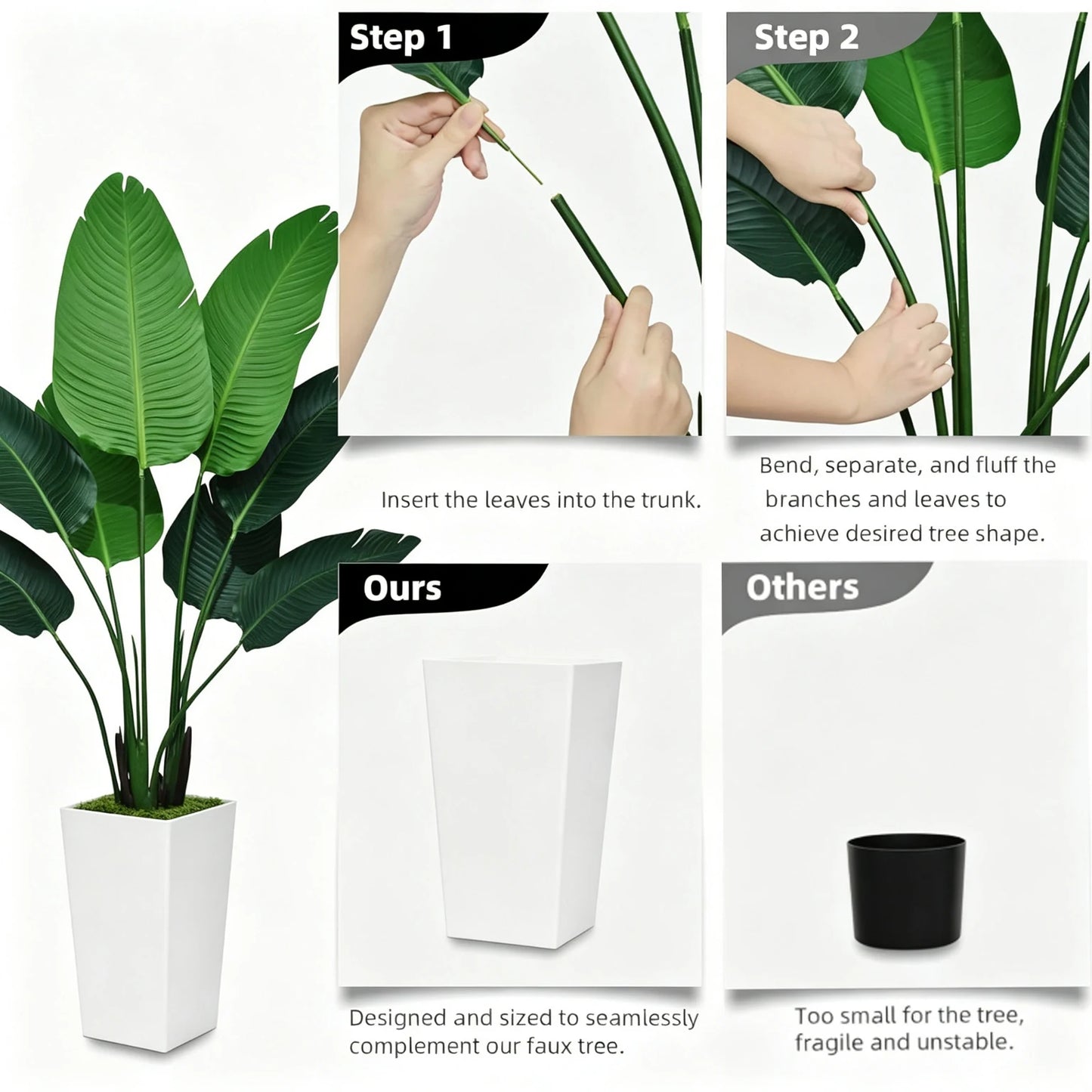 Olitree Bird Of Paradise Artificial Plant With White Planter