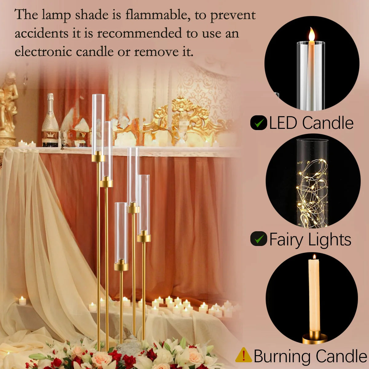Vincigant Candelabra 5 Arm Tall Candle Holder With Acrylic Lampshade