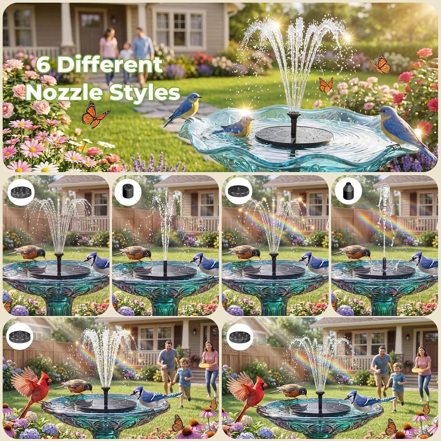 Solar Fountain 4 Crash Bars 6 Nozzles Floating Water Feature