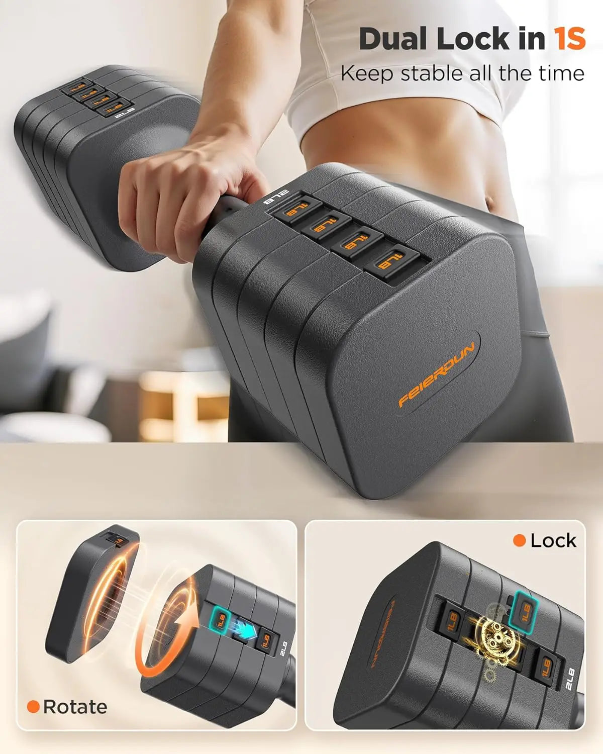 FED Fitness FEIERDUN 5-in-1 Adjustable Dumbbells Set For Home Gym