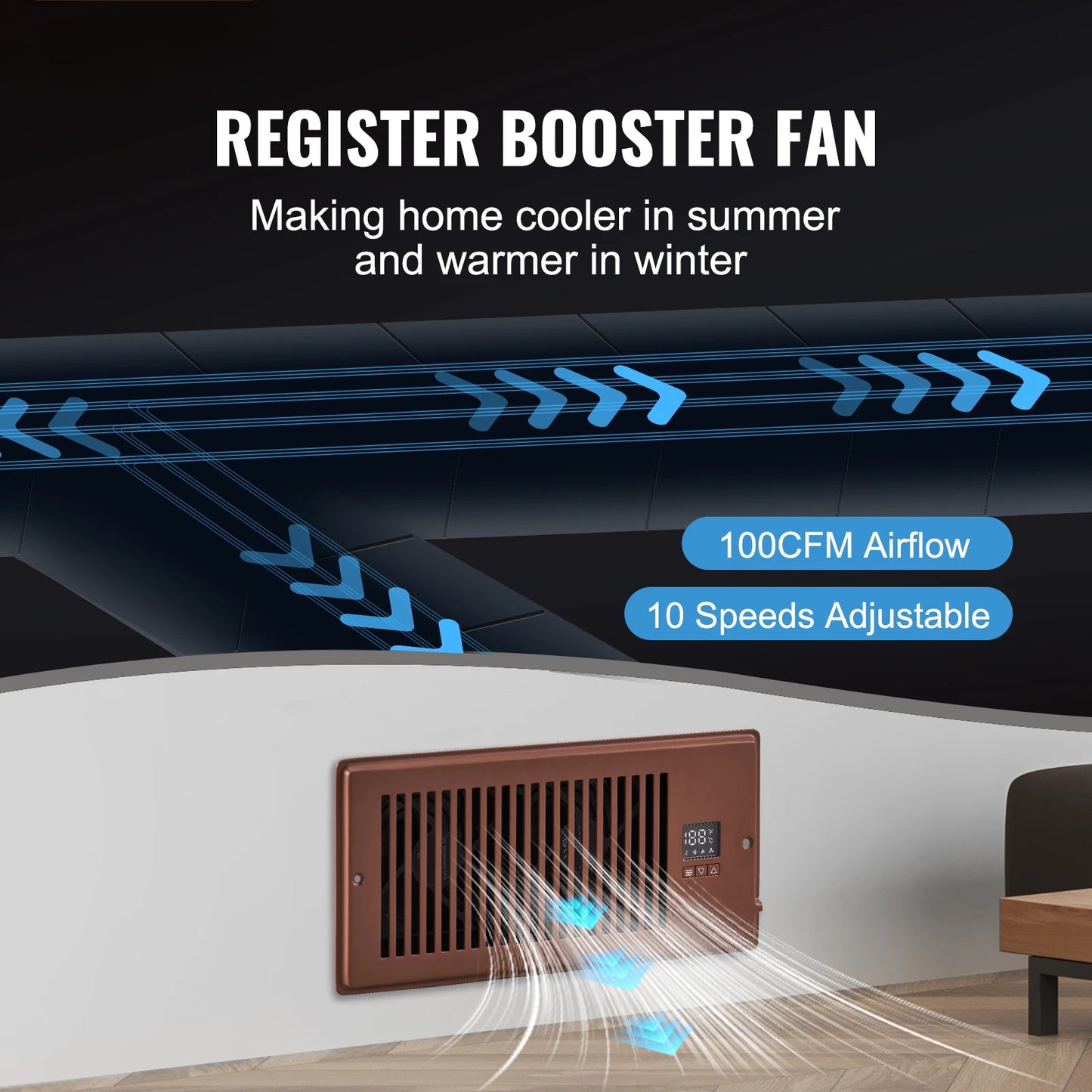 SucceBuy Quiet Register Booster Fan With Remote And Thermostat