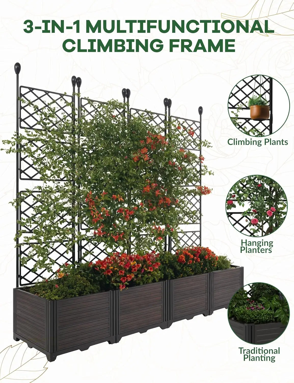 HiMISS Plastic Plant Box With Metal Trellis Privacy Screen Garden Bed