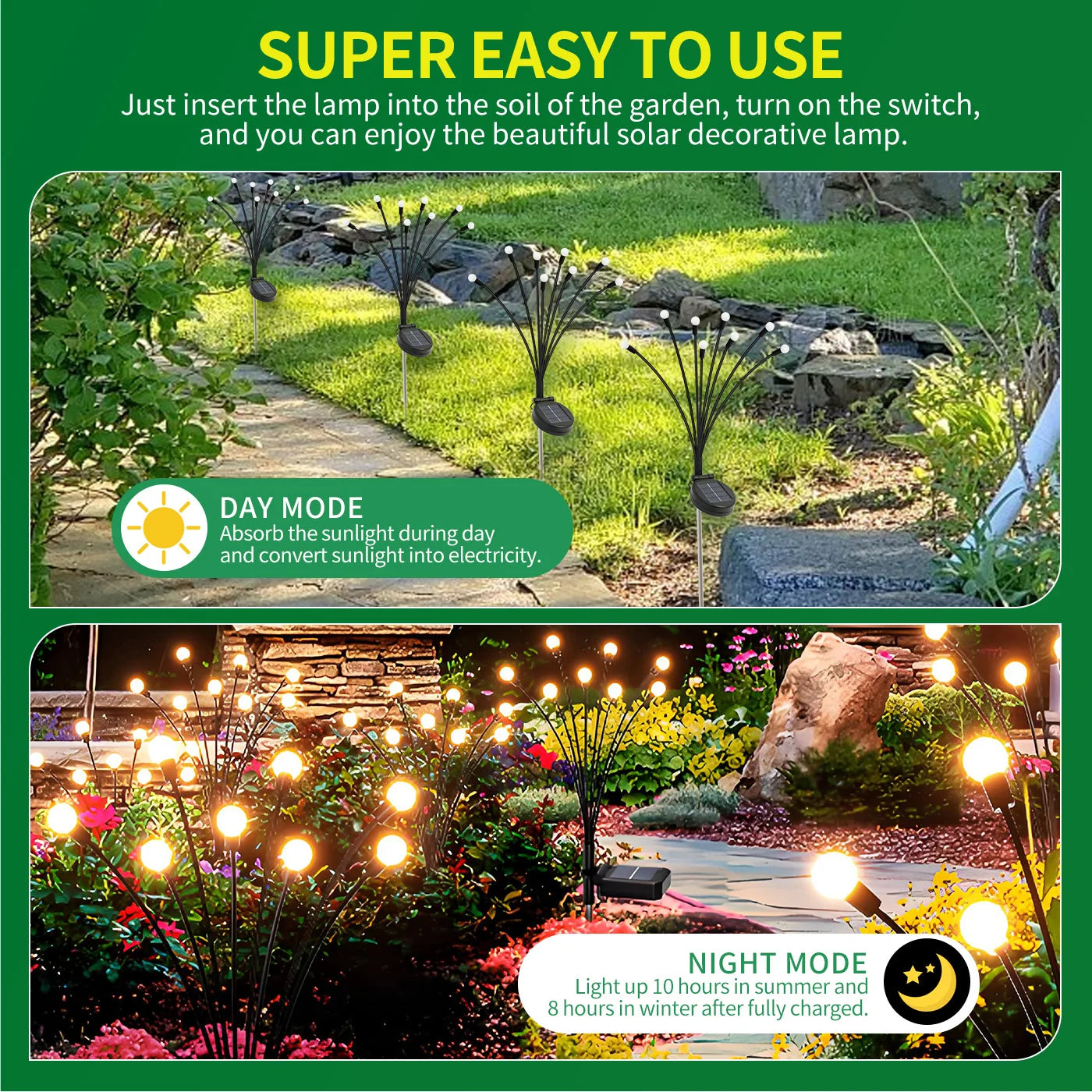 8-Head Solar Firefly Lights LED Outdoor Garden Pathway Decor Waterproof