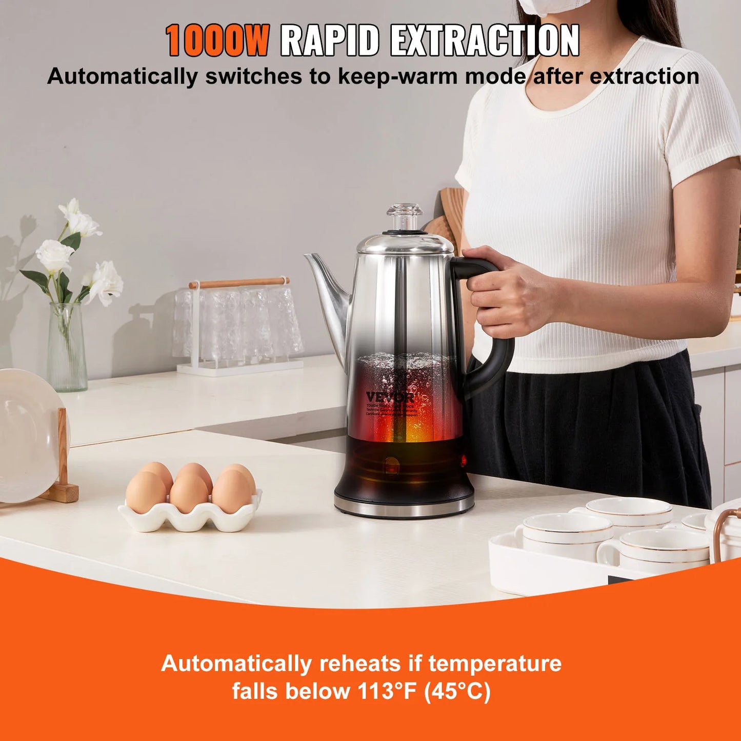 SucceBuy Electric Percolator Coffee Pot With Keep Warm Function