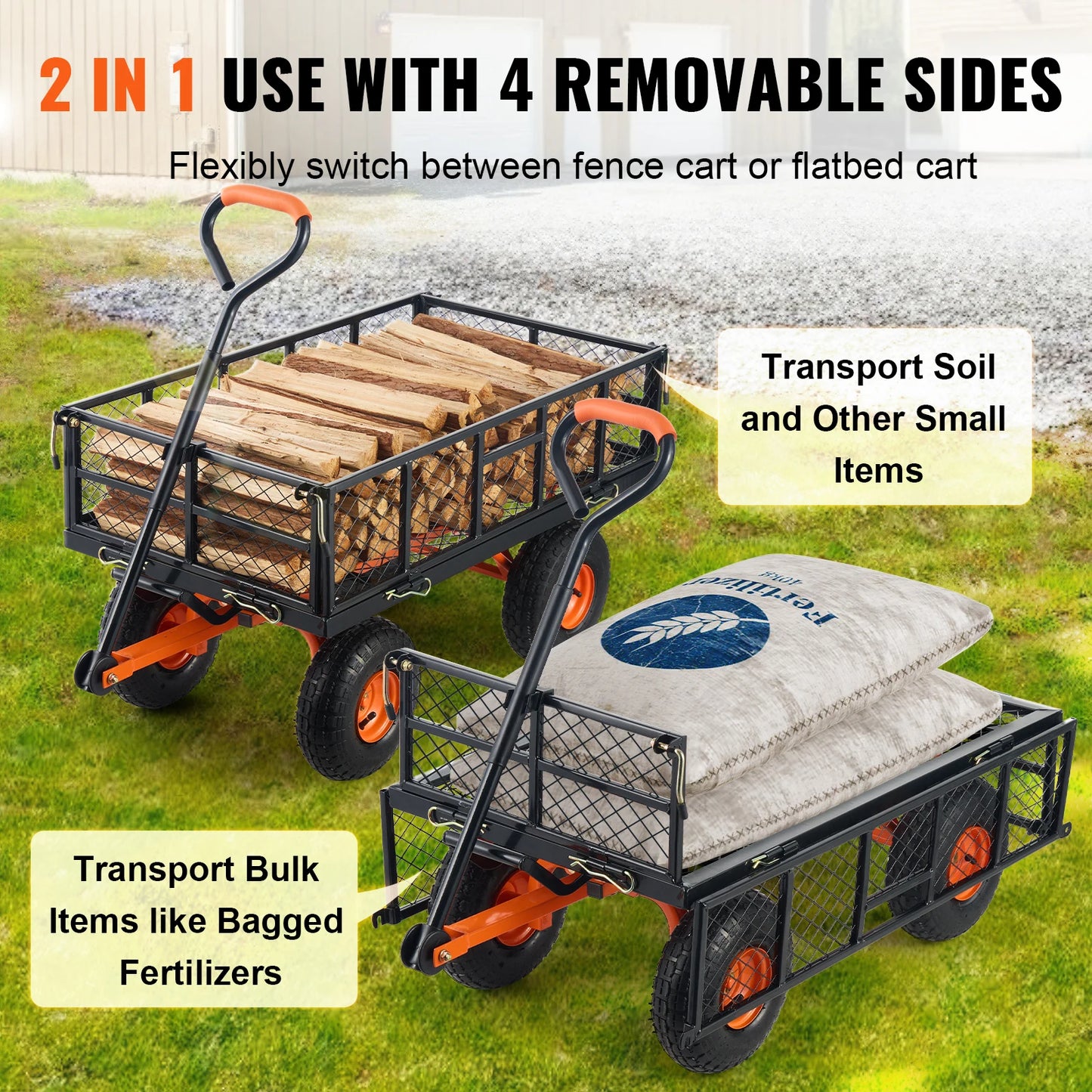 SucceBuy Sturdy Metal Garden Cart For Heavy Duty Yard Utility