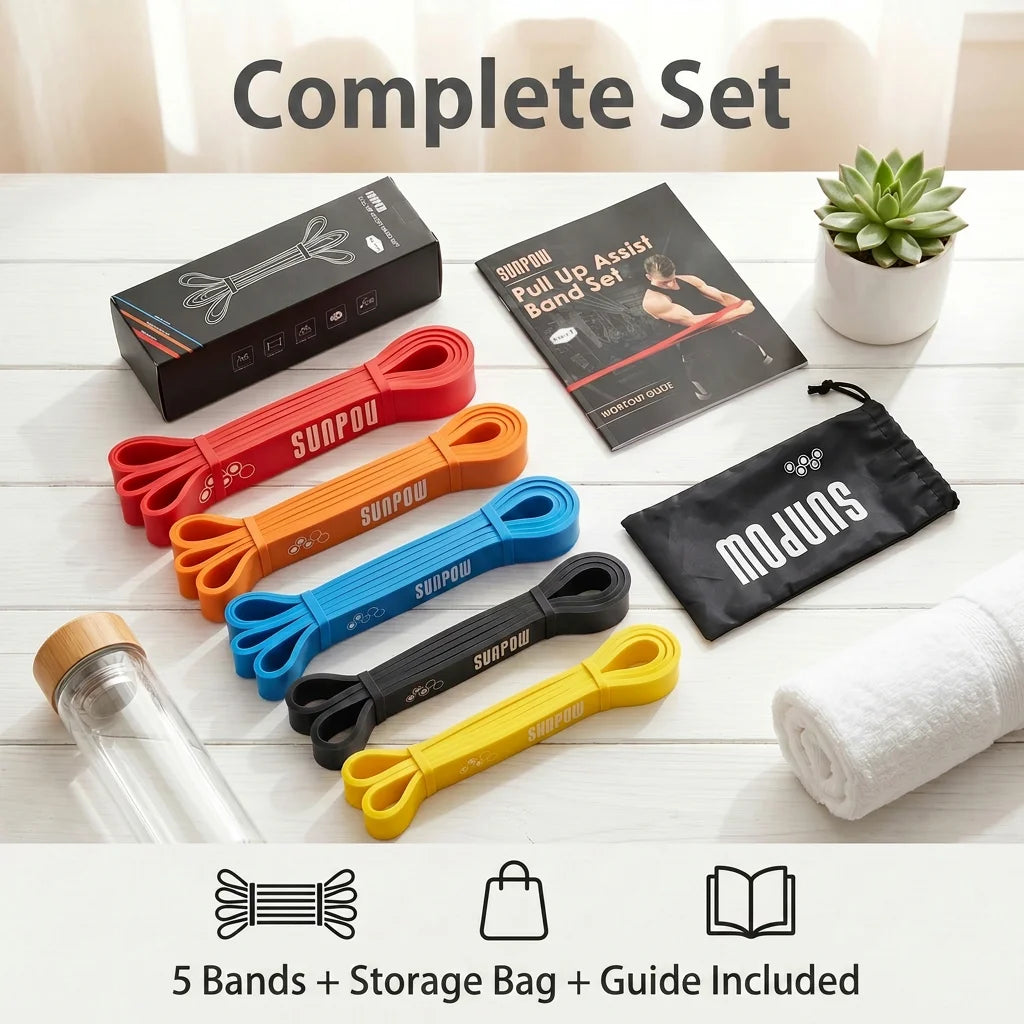 SUNPOW Pull Up Assistance Bands Set Of 5 Heavy Duty