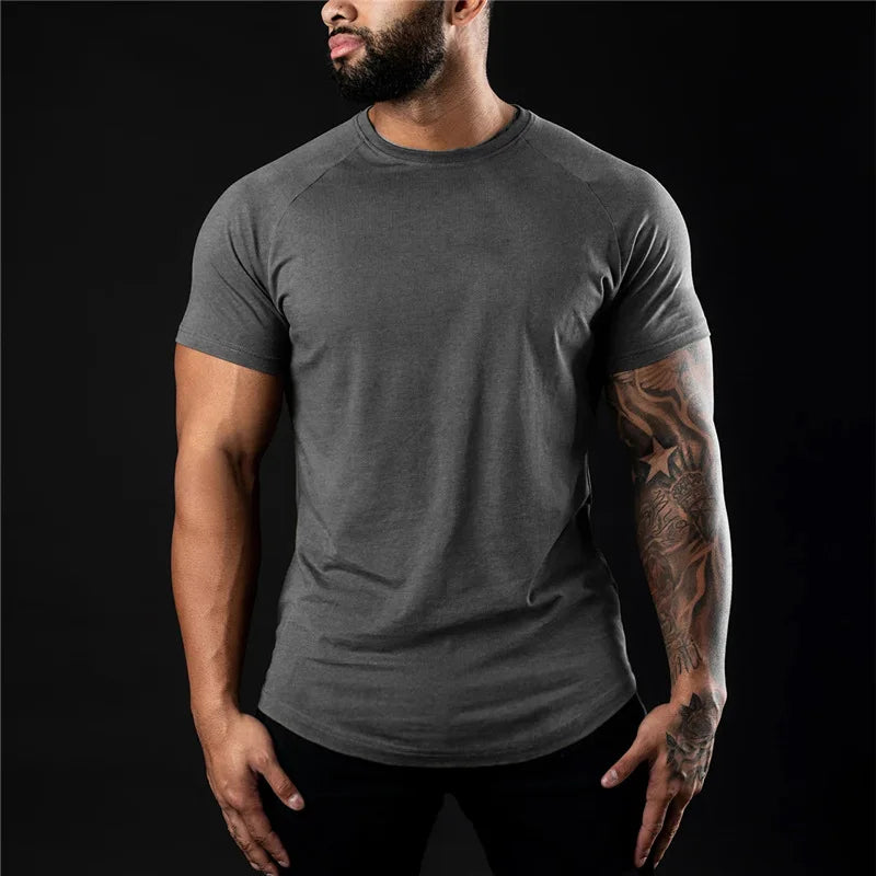 Plain Gym T Shirt Short Sleeve Cotton Fitness Tee Essential