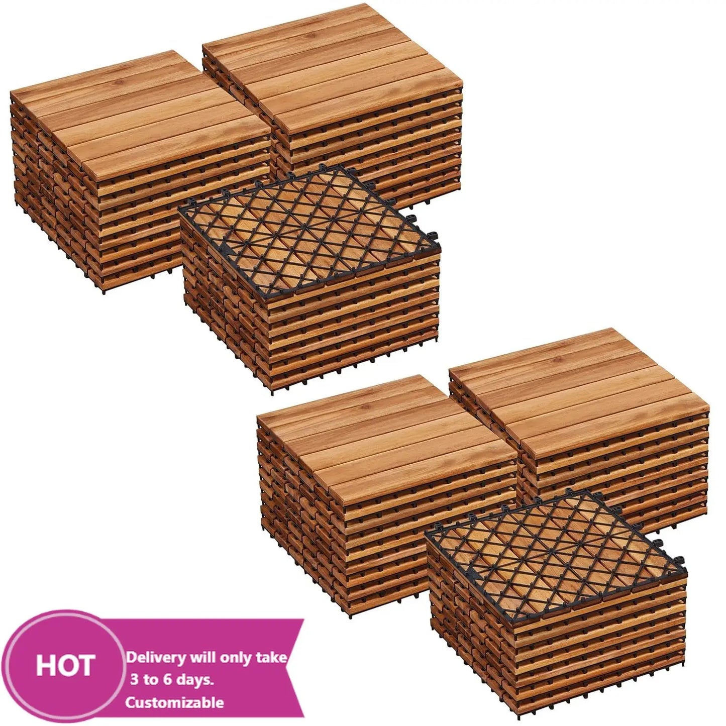 Acacia Wood Interlocking Flooring Tiles Waterproof For Outdoor Indoor Patio