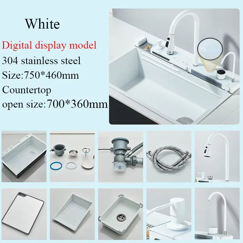 Shinesia 304 Stainless Steel Kitchen Sink Retractable Digital Faucet Set