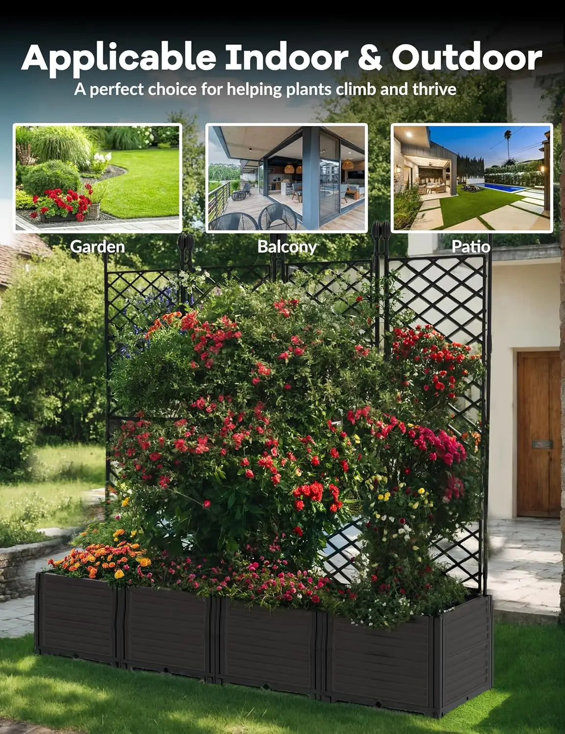 HiMISS Plastic Plant Box With Metal Trellis Privacy Screen Garden Bed