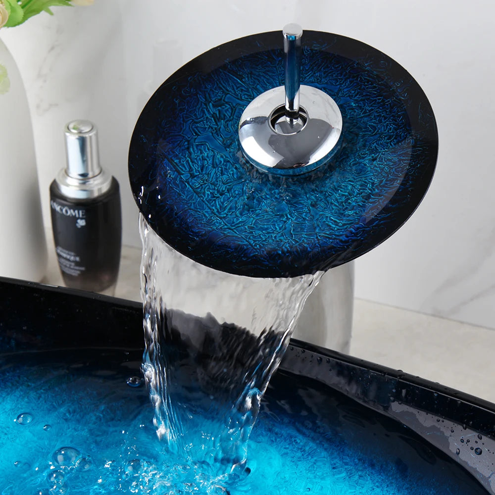 Mekkhala Tempered Glass Countertop Basin Sink With Faucet