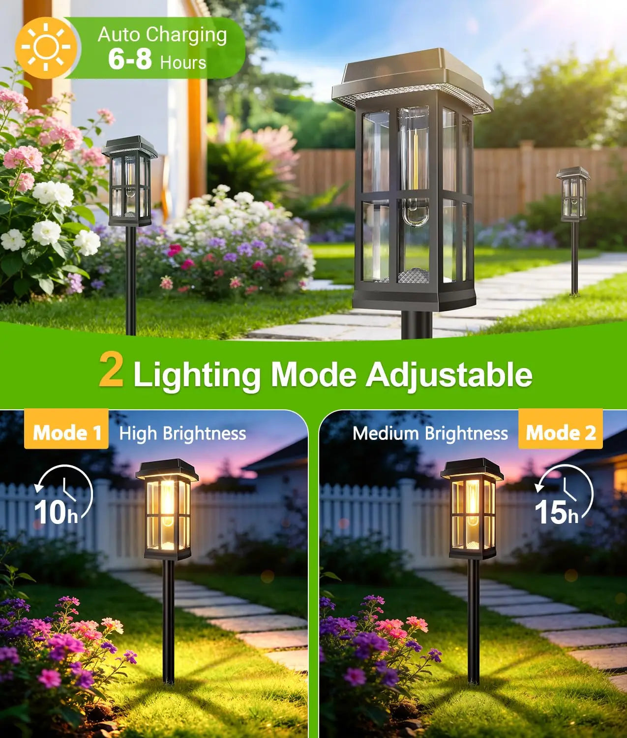 Solar Powered Pathway Lights 8 Pack IP65 Outdoor Landscape Lamps