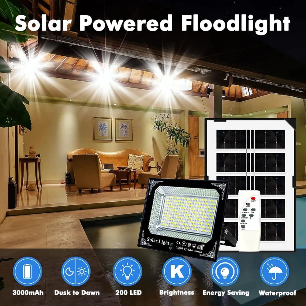Outdoor Solar Flood Light 300W IP67 With Remote Control
