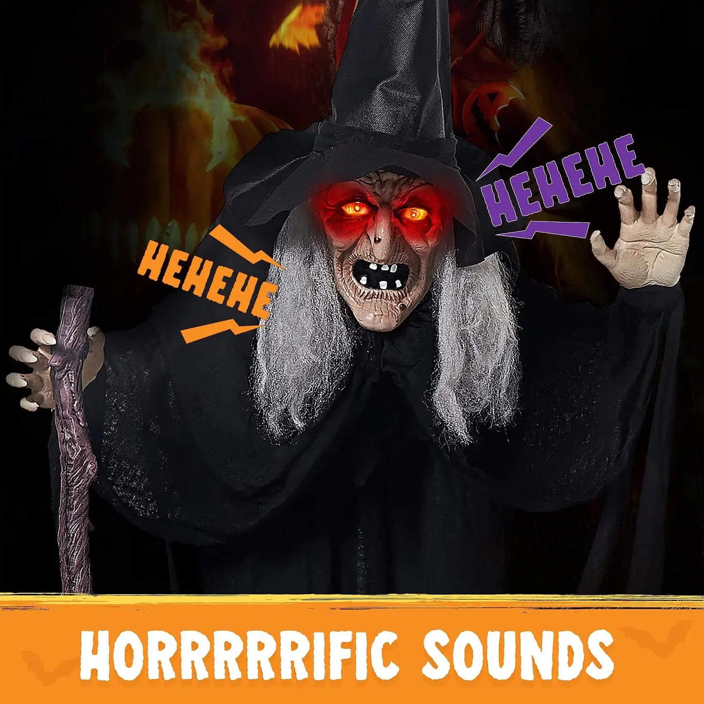Joyfy Animatronic Witch Outdoor Halloween Prop With Light Up Eyes