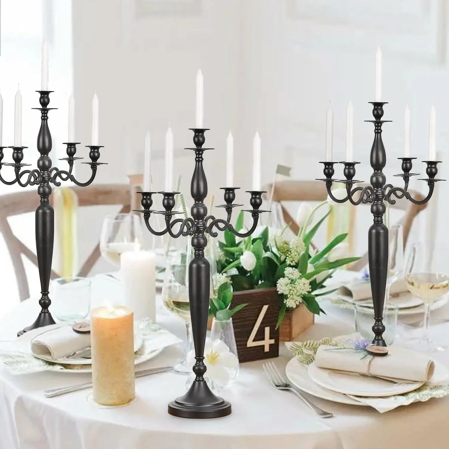 VINCIGANT 4 Pack Metal Five Arm Candelabra For Taper Candles