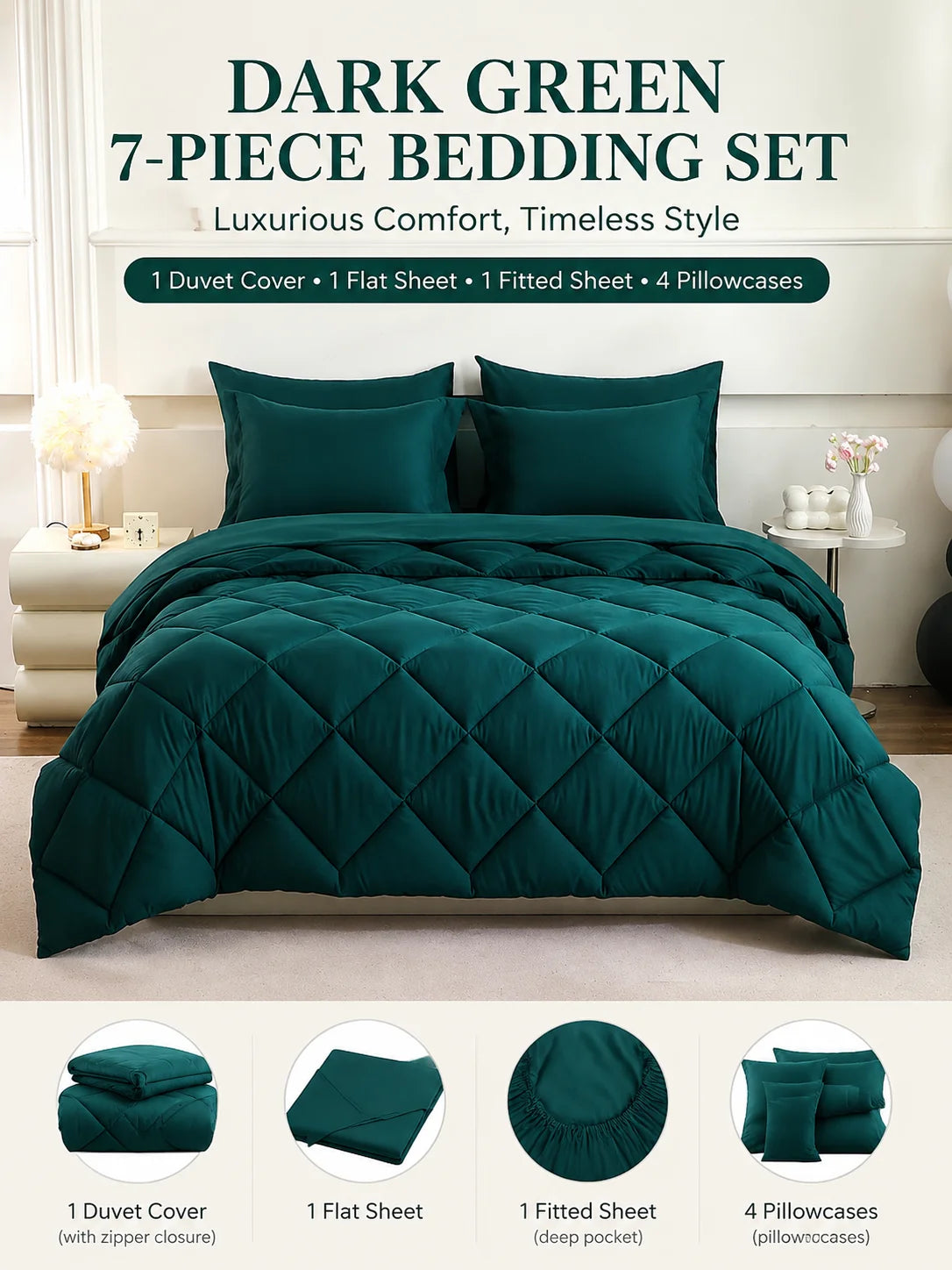 EasYum 5-Piece Bedding Set Quilted 100% Polyester Pillowcases Included