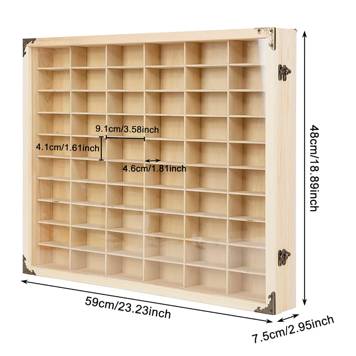 Wooden Car Model Display Cabinet 64 Grids Wall Mounted