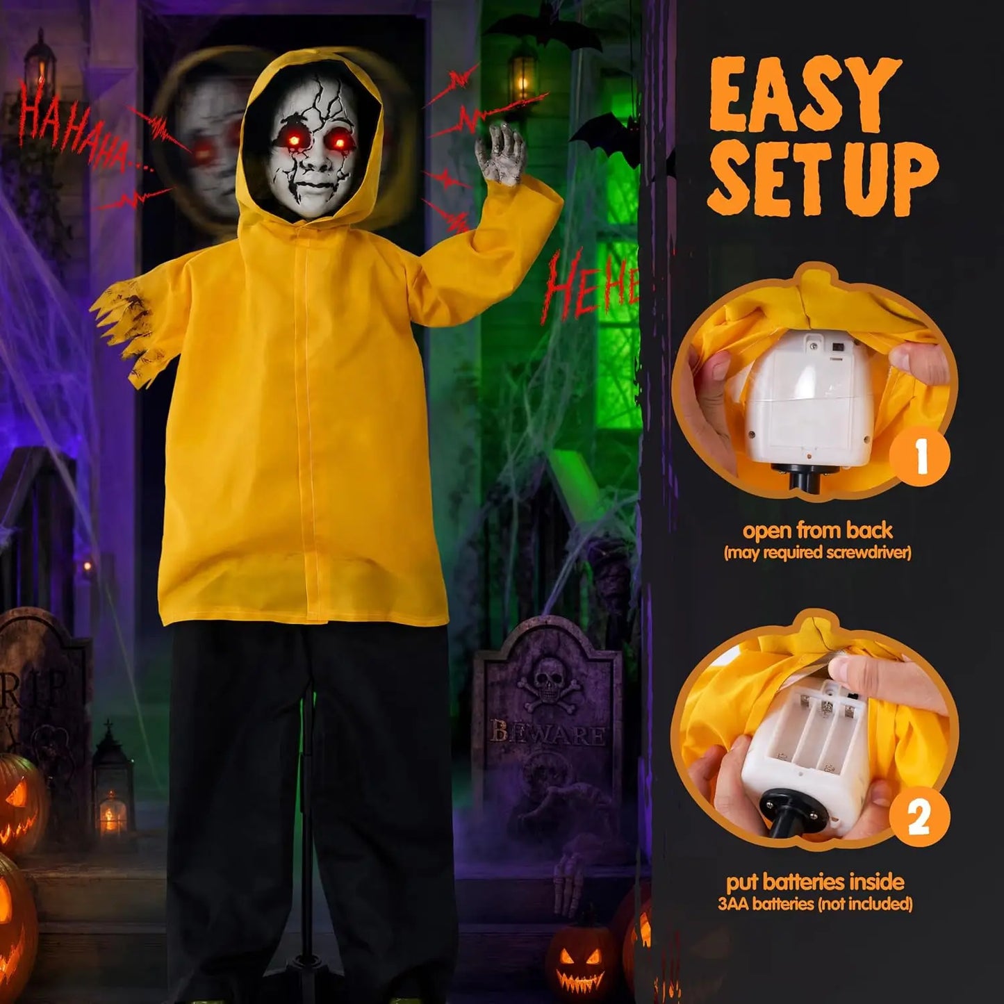 Joyfy Animatronic Ghost Halloween Prop With Sound And Glowing Eyes