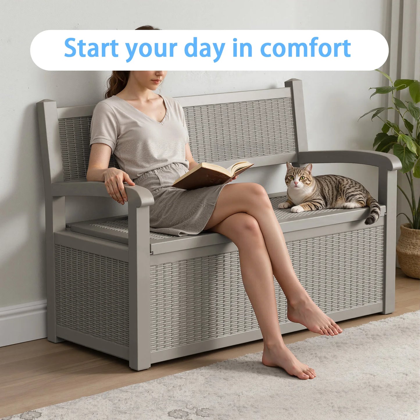 Weatherproof Outdoor Storage Bench With Rattan Look And Storage Box