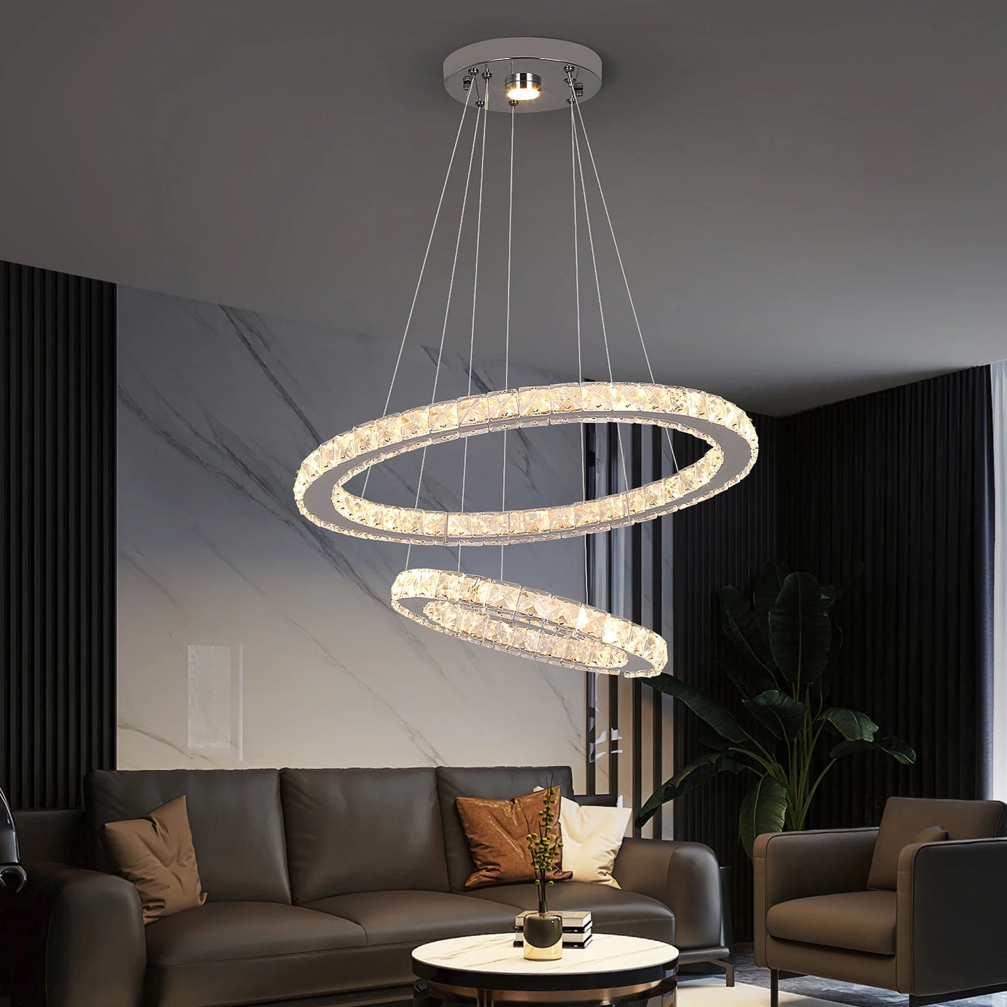 GreeLustr Modern LED Crystal Ring Pendant Dimmable Chandelier