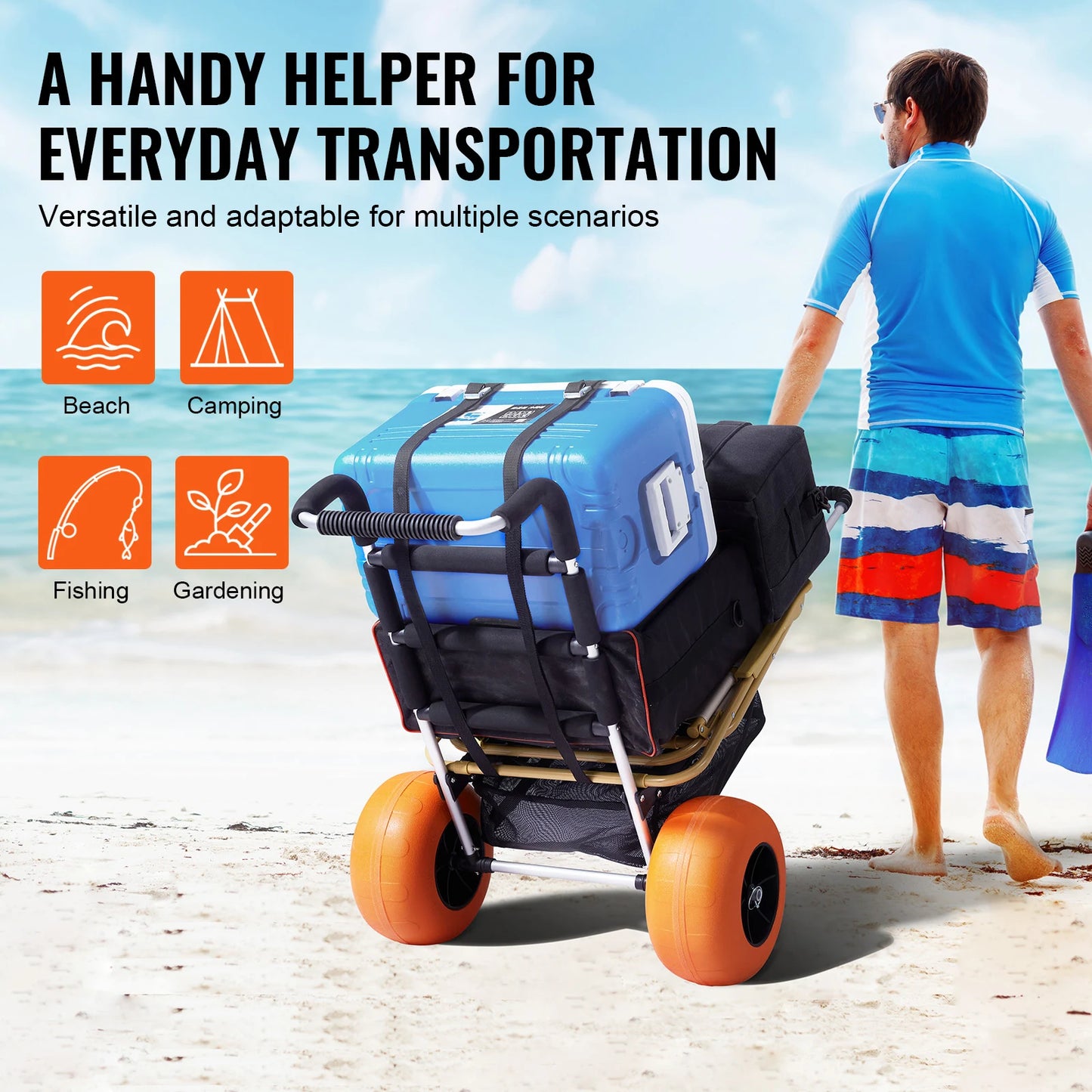 SucceBuy Beach Dolly With Big Wheels For Sand Folding Cart