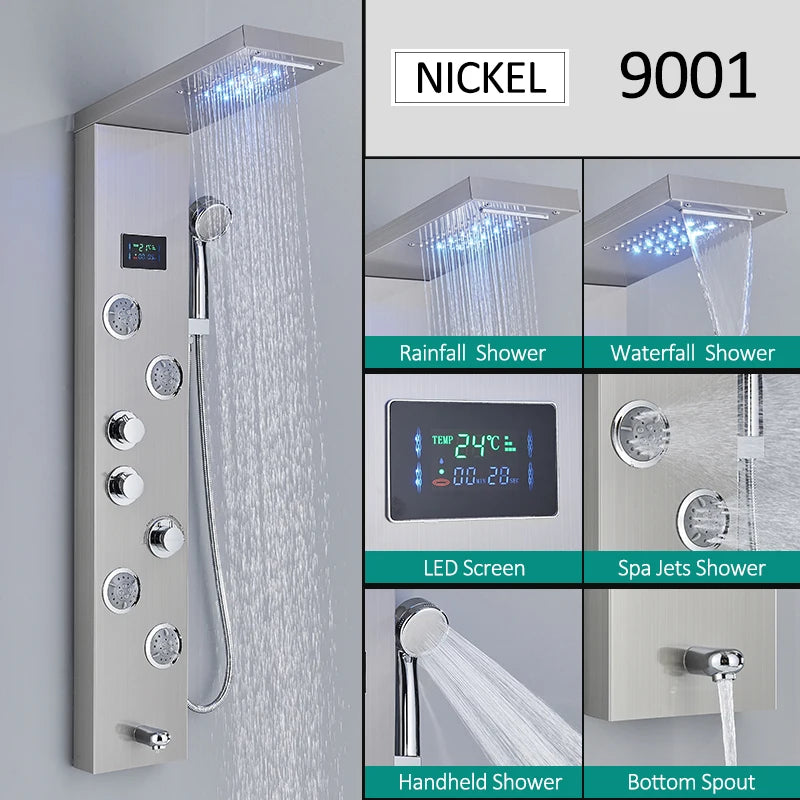 Quyanre Led Shower Panel Tower With Rain Waterfall And Massage