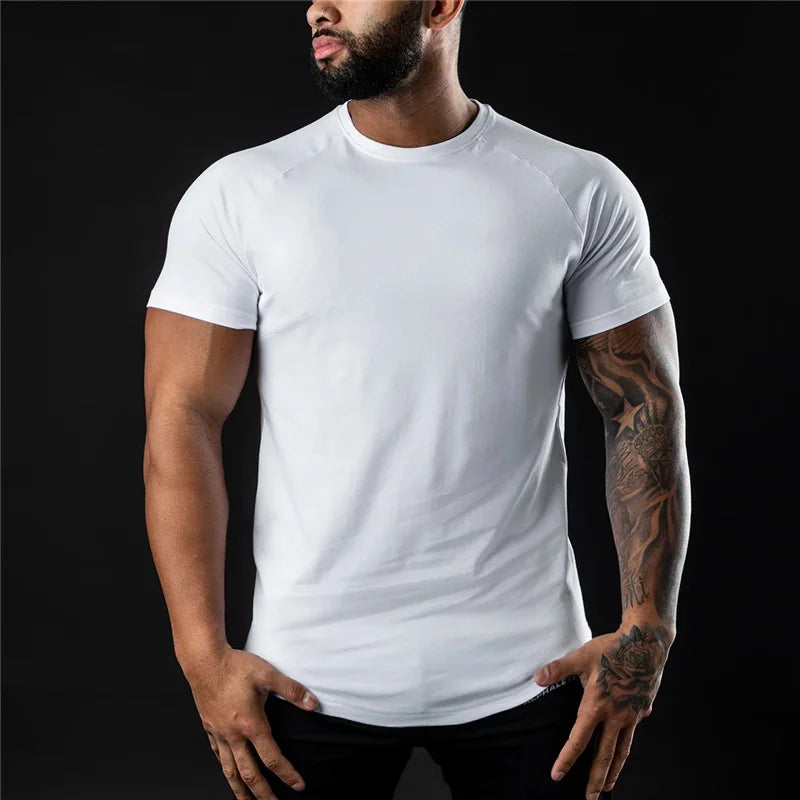 Plain Gym T Shirt Short Sleeve Cotton Fitness Tee Essential