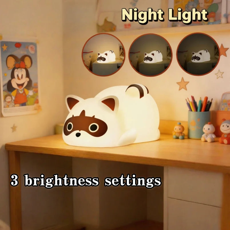 Portable Rechargeable Silicone Raccoon Night Light With Touch Control