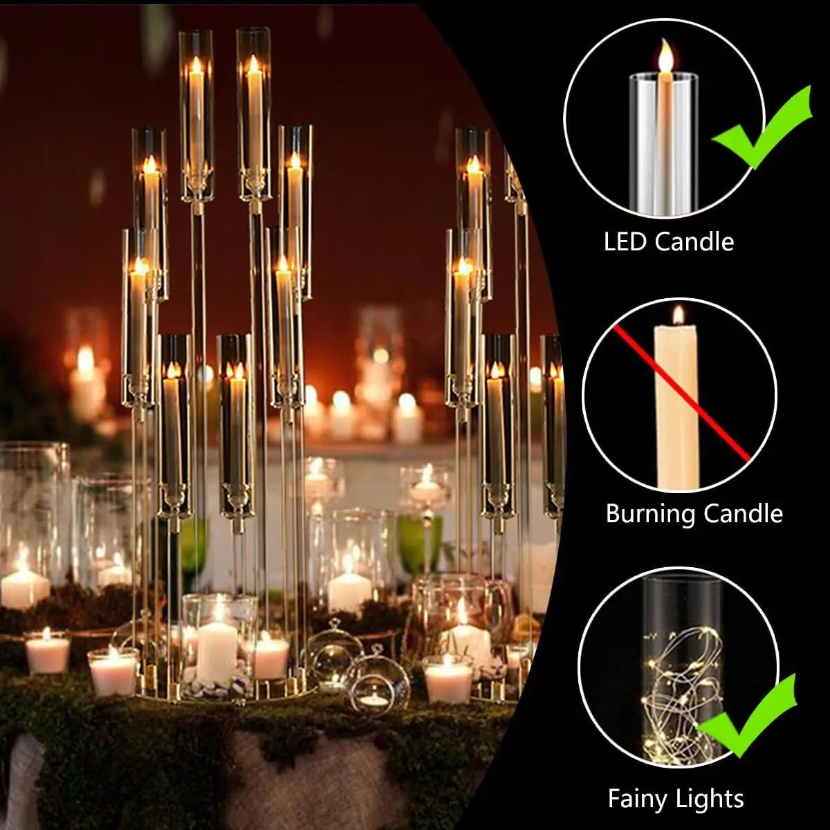 VINCIGANT 6 Pack Clear Acrylic Eight Arm Floor Candelabra Centerpiece