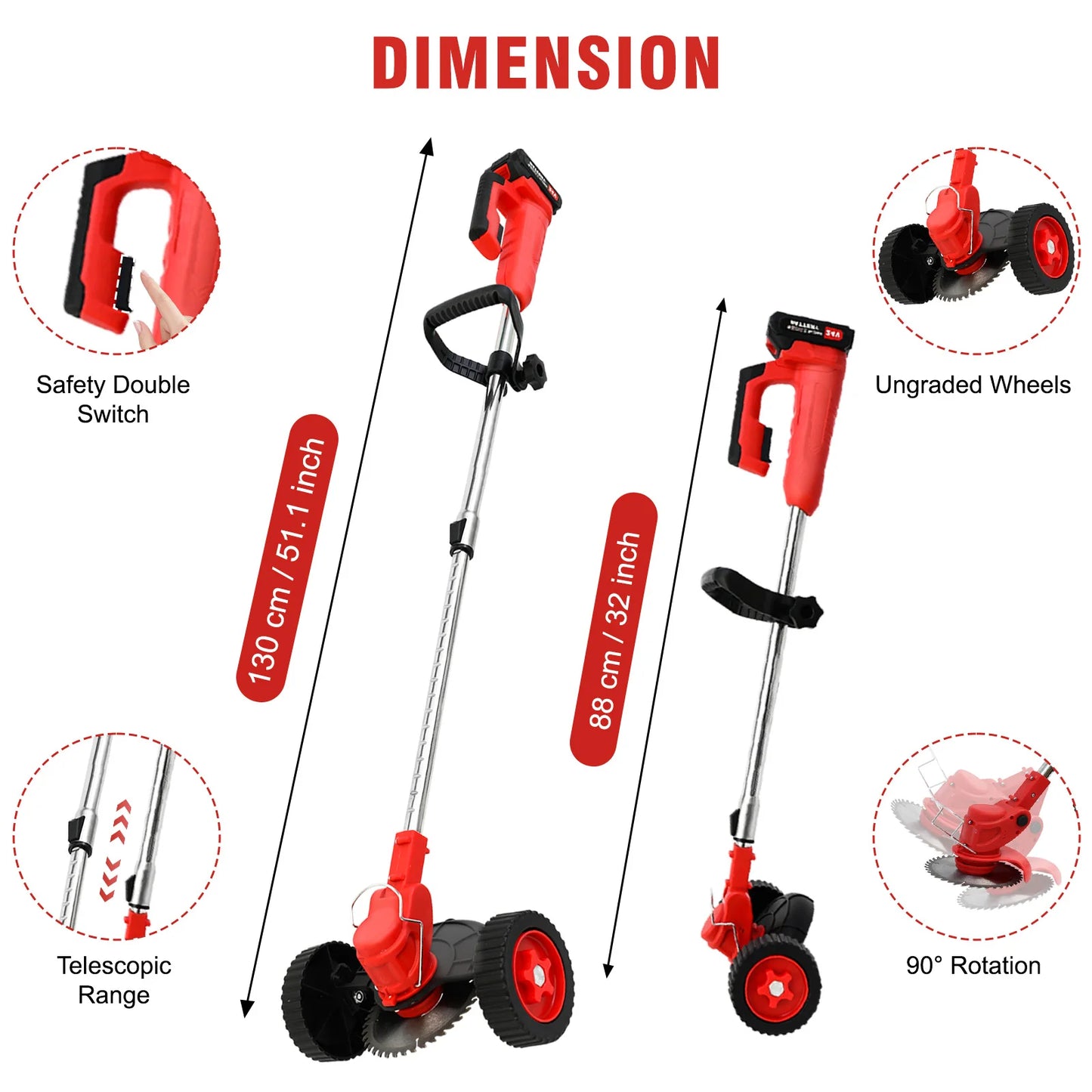 21V Cordless Weed Wacker 3 In 1 Cutter With Wheels