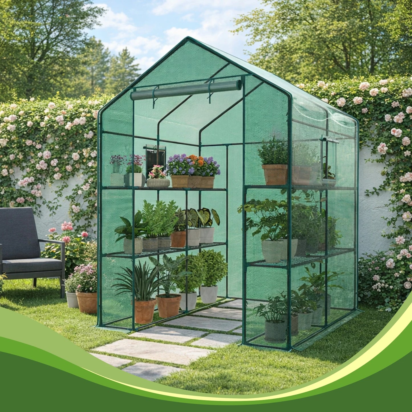 Portable Walk-In Greenhouse For Outdoor Plants With Screen Windows