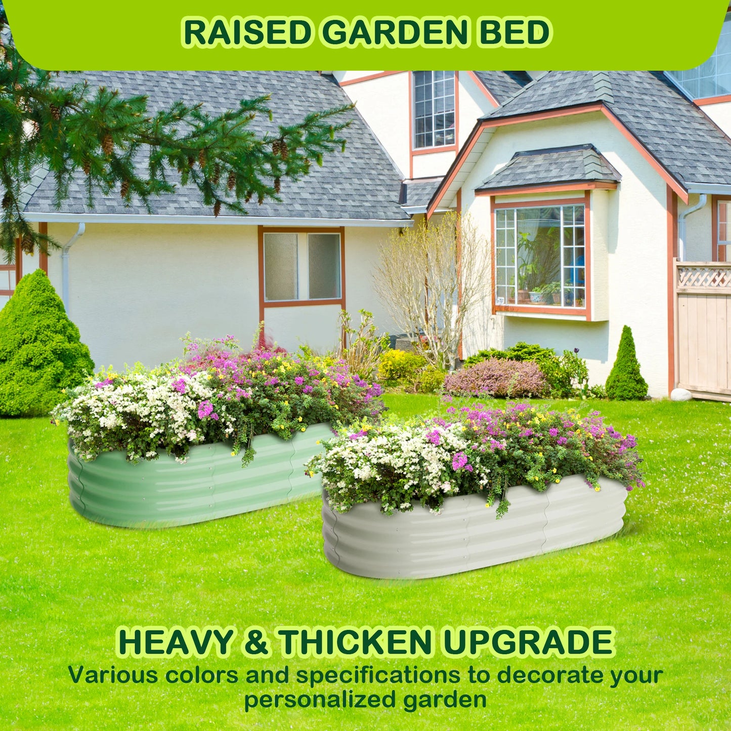 HiMISS Oval Galvanized Raised Garden Beds For Outdoors 2 Pack