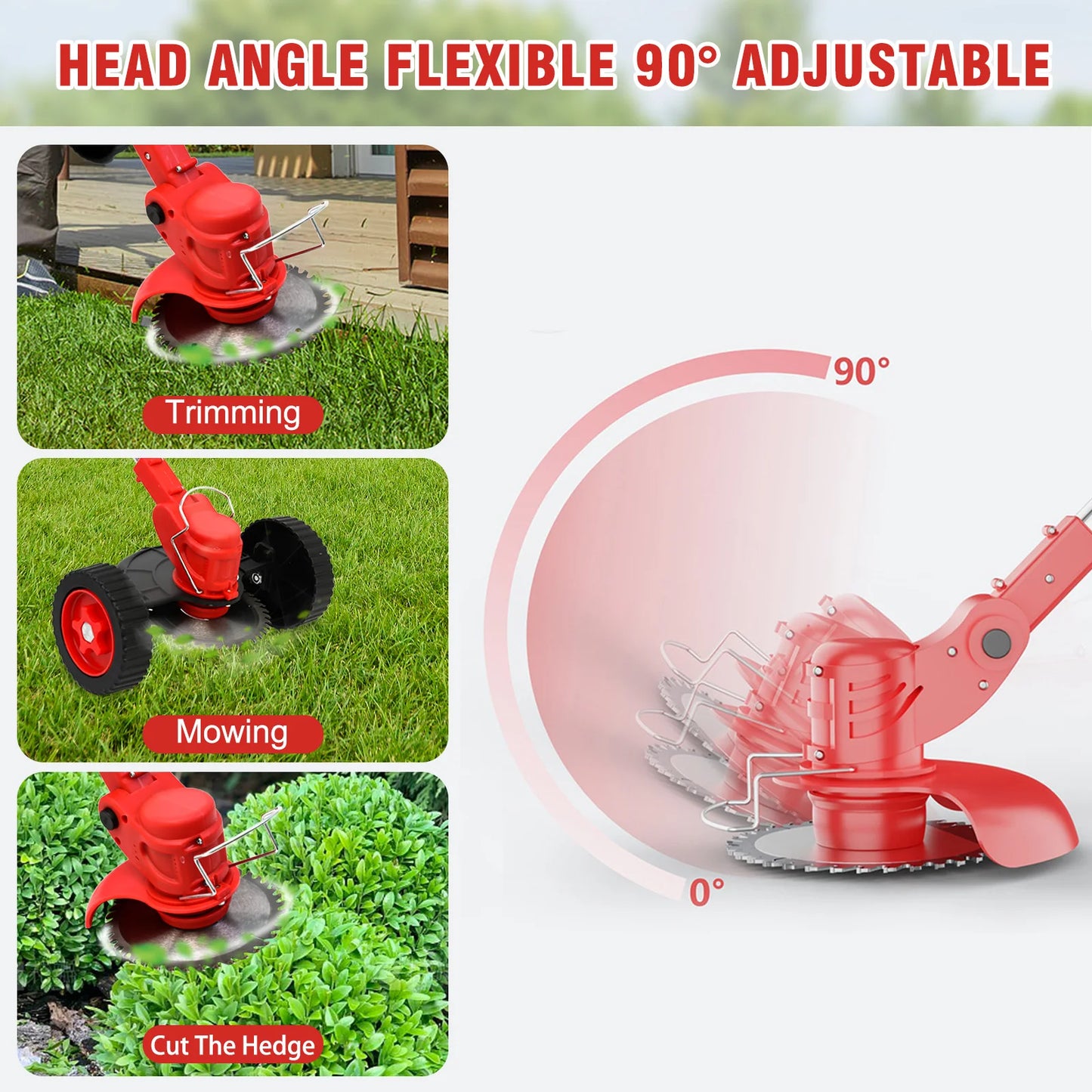 21V Cordless Weed Wacker 3 In 1 Cutter With Wheels