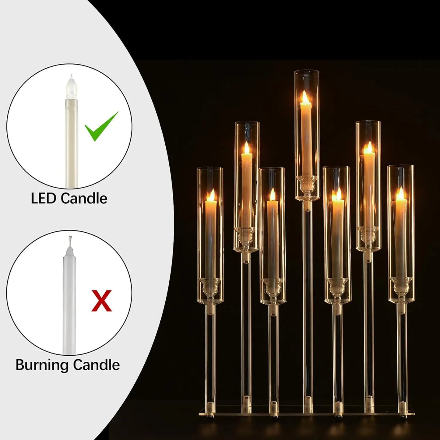 VINCIGANT Clear Acrylic Candelabra 7 Arms Tall Candle Holder