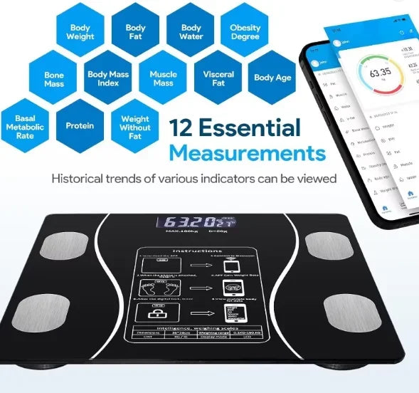 Smart USB Body Fat Scale Weight Monitor With Glass Platform