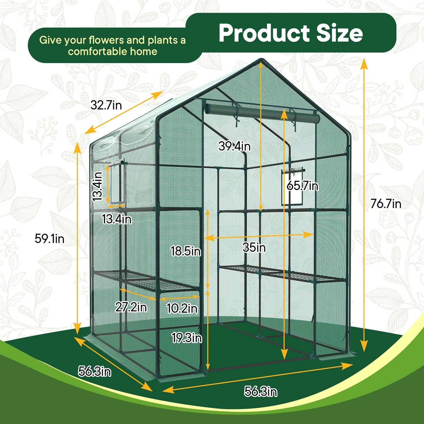 Portable Walk-In Greenhouse For Outdoor Plants With Screen Windows