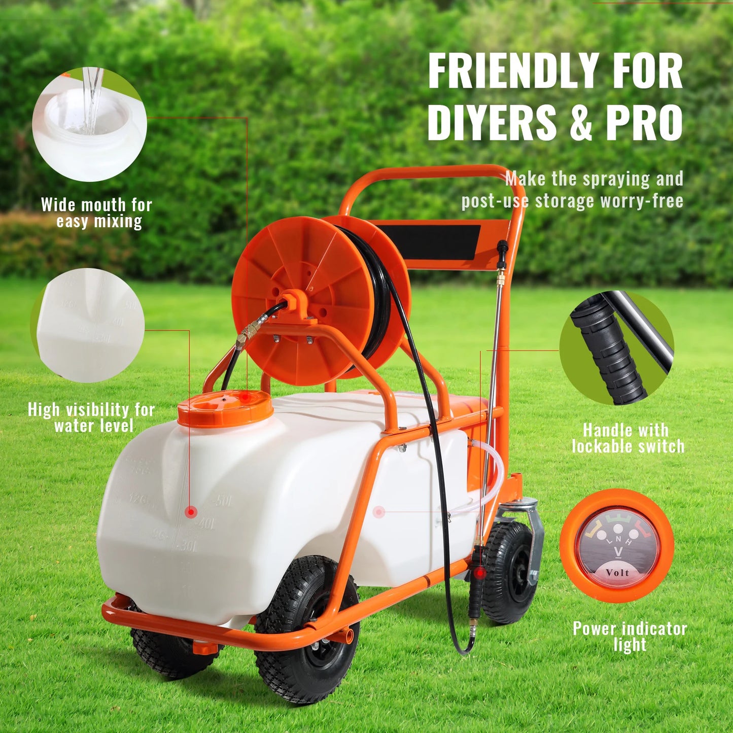 SucceBuy Battery Powered Garden Weed Sprayer With Wheeled Cart Hose