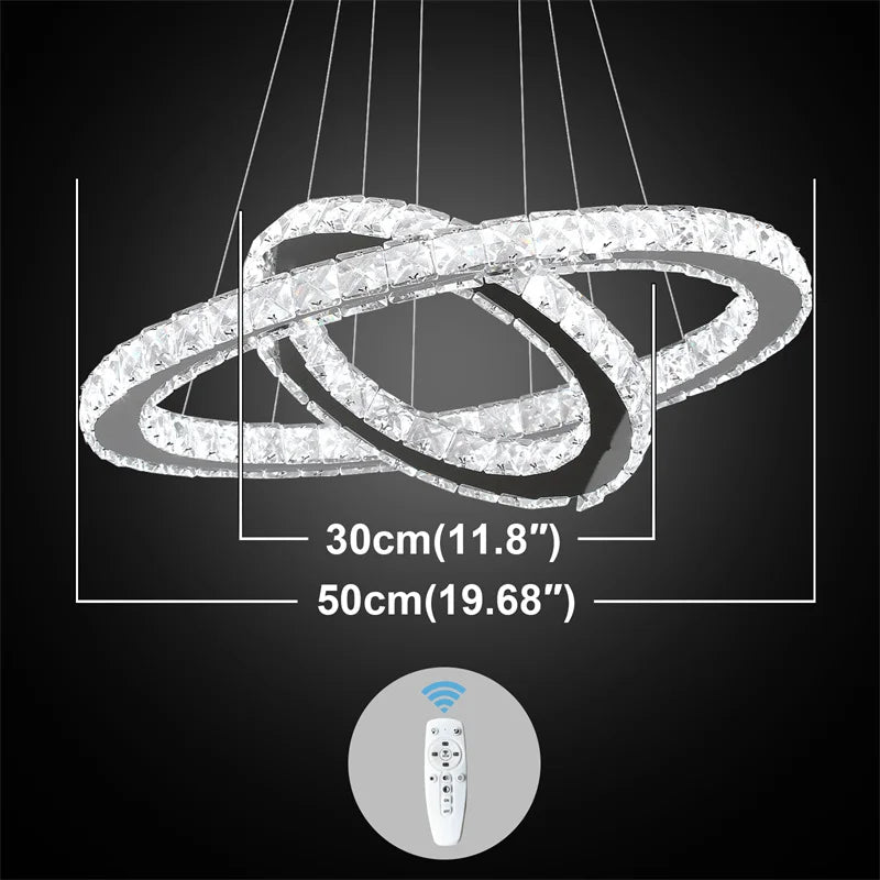 GreeLustr Modern Crystal Rings LED Chandelier With Remote Control